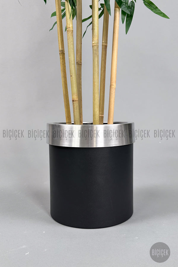 Yapay Bambu Ağacı 170cm Siyah Silver Metal Saksıda