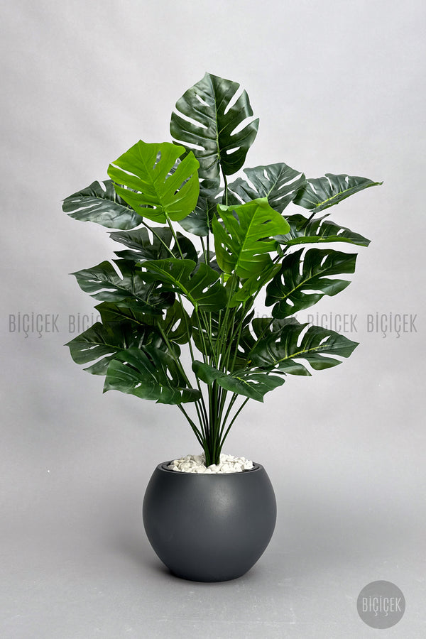 Yapay Monstera Deve Tabani Bi̇tki̇si̇ 65 Cm Antresi̇t Küre Saksıda