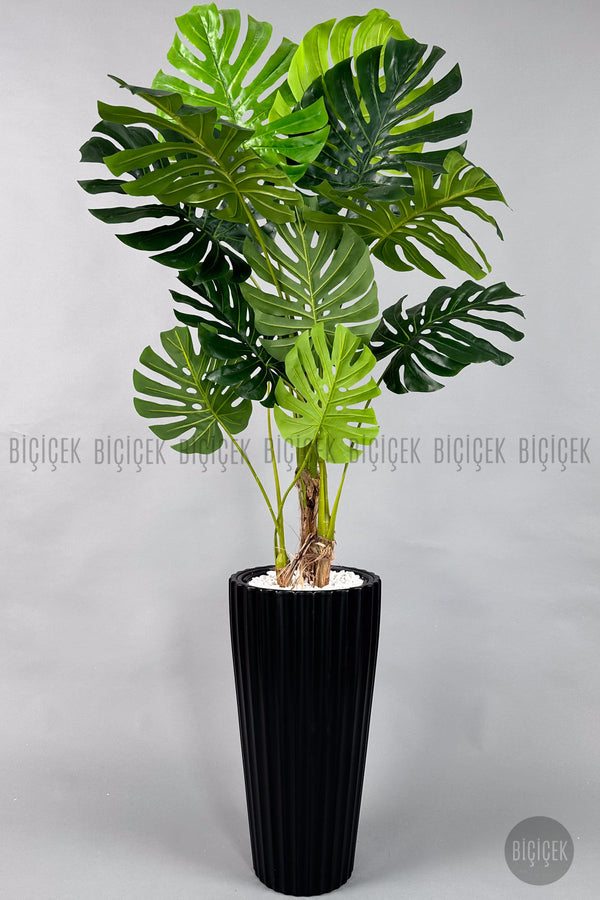 Yapay Monstera Ağacı Deve Tabani 200 Cm Siyah Lilyum Saksıda