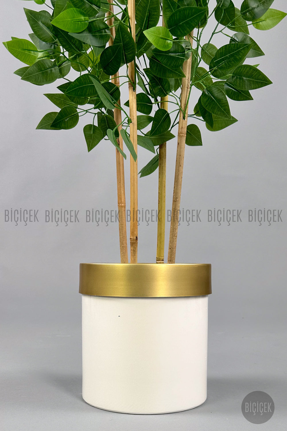 Yapay Benjamin Ağacı 140cm Krem Gold Metal Saksıda