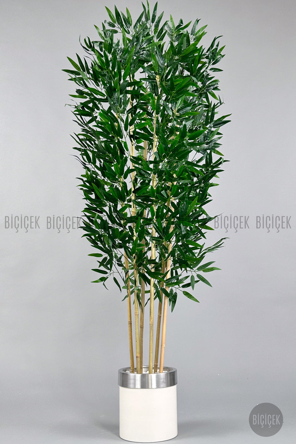Yapay Bambu Ağacı 170cm Krem Silver Metal Saksıda