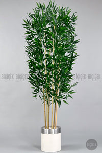 Yapay Bambu Ağacı 170cm Krem Silver Metal Saksıda
