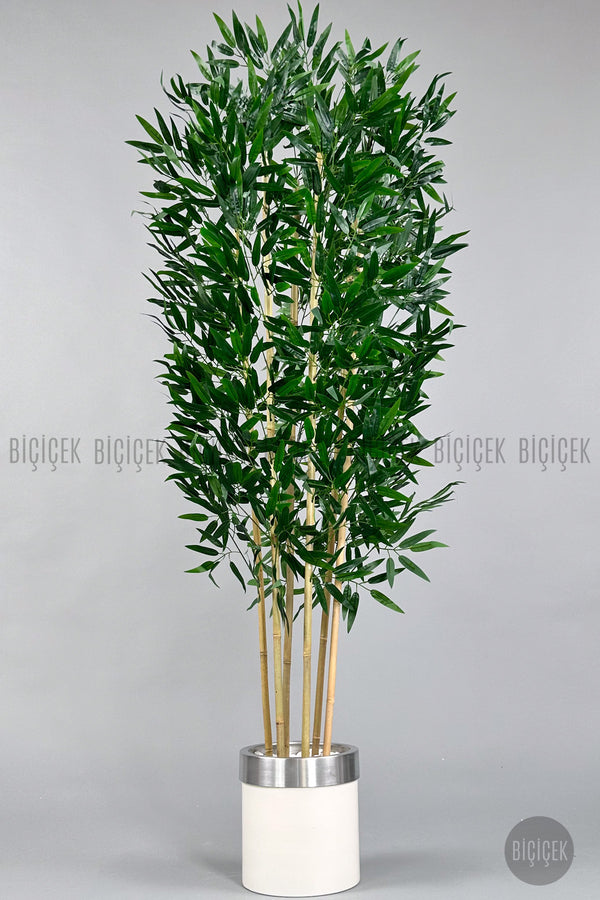 Yapay Bambu Ağacı 170cm Krem Silver Metal Saksıda