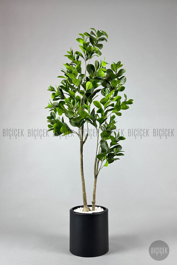 Yapay Manolya Ağacı 150 Cm Siyah Metal Saksıda