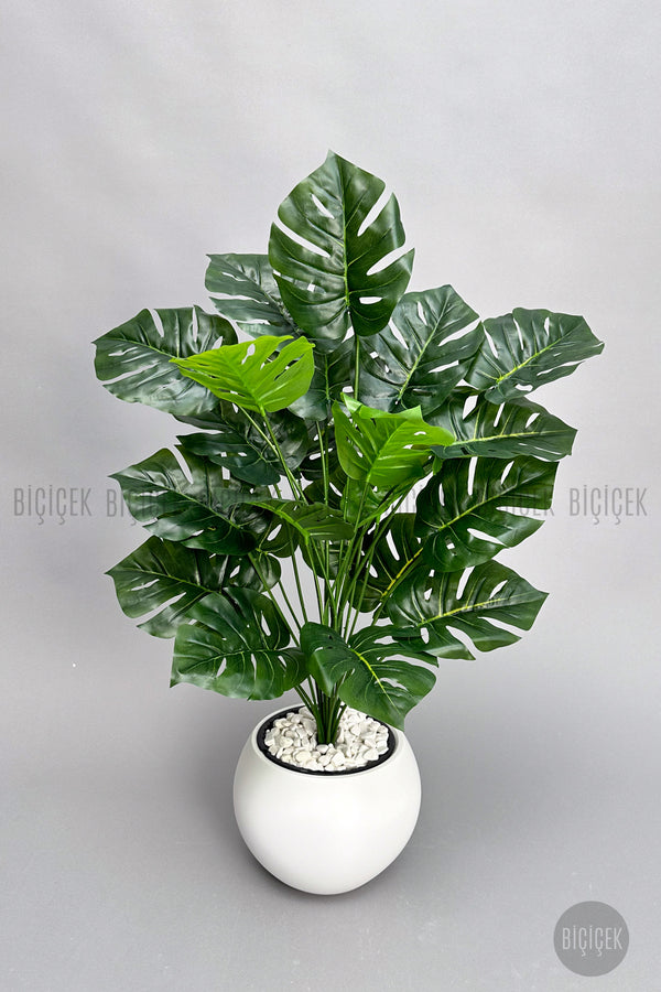 Yapay Monstera Deve Tabani Bitkisi 65 Cm Küre Saksıda