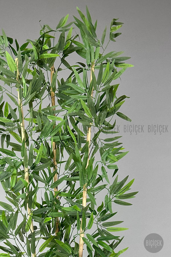Yapay Bambu Ağacı 140cm Krem Seritli Hasır Saksıda