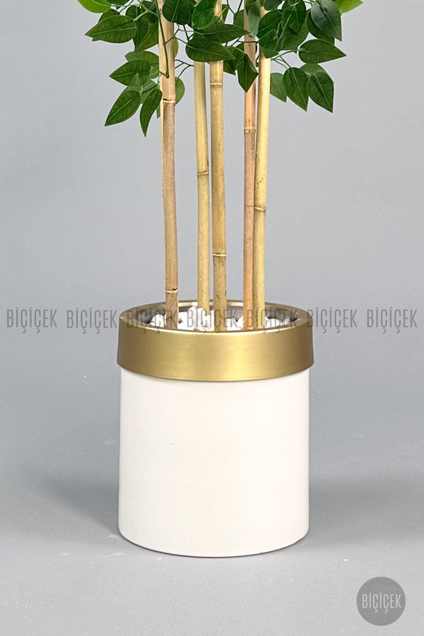 Yapay Benjamin Ağacı 170cm Krem Gold Metal Saksıda