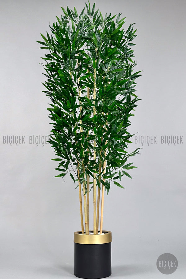 Yapay Bambu Ağacı 170cm Siyah Gold Metal Saksıda