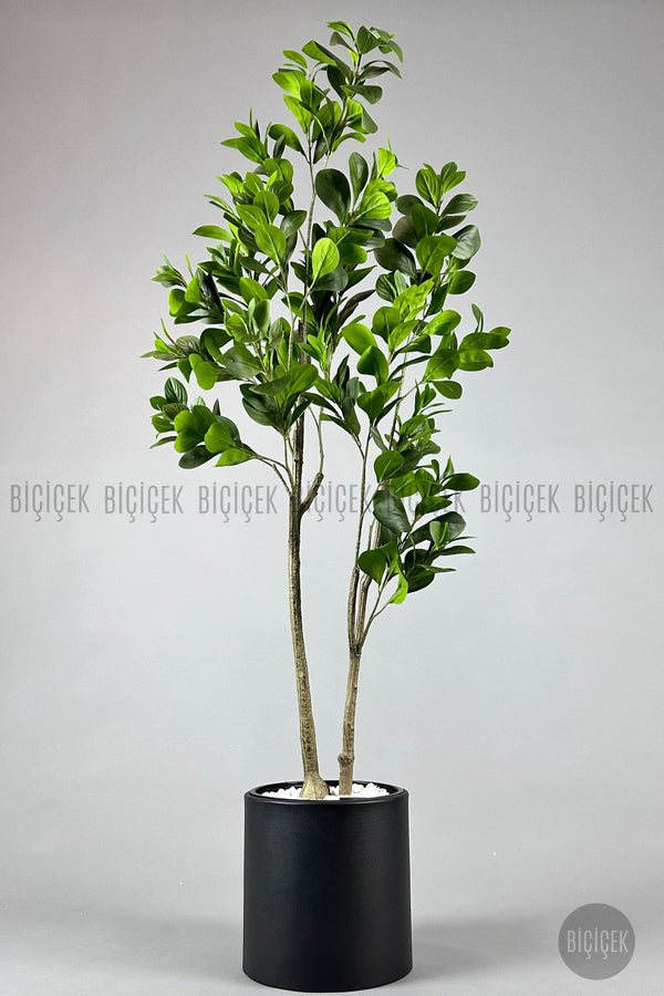 Yapay Manolya Ağacı 150 Cm Siyah Metal Saksıda