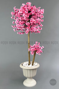 Yapay Pembe Sakura Ağacı 125 Bahar Dalı Krem Nergis Saksıda