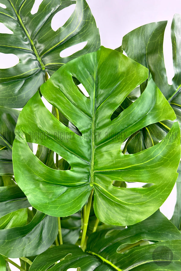 Yapay Monstera Deve Tabani 65 Cm Demir Destekli Kulplu Hasir Saksıda
