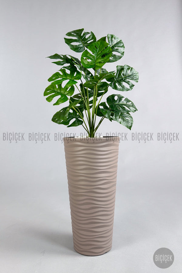 Yapay Monstera Deve Tabani Bi̇tki̇si̇ 130 Cm Mocha Kumsal Saksıda
