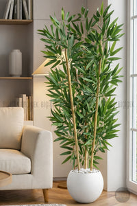 125cm Yapay Bambu Ağaci Beyaz Küre Saksıda