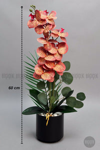 Yapay Phalaenopsis Turuncu Benekli Orkide 60 Cm