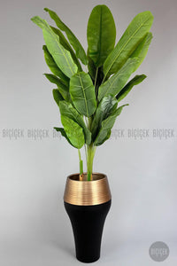 Yapay Starli̇ce 230 Cm Bambu Gövdeli̇ 22 Yapraklı Si̇yah Gold Cleopatra Saksıda