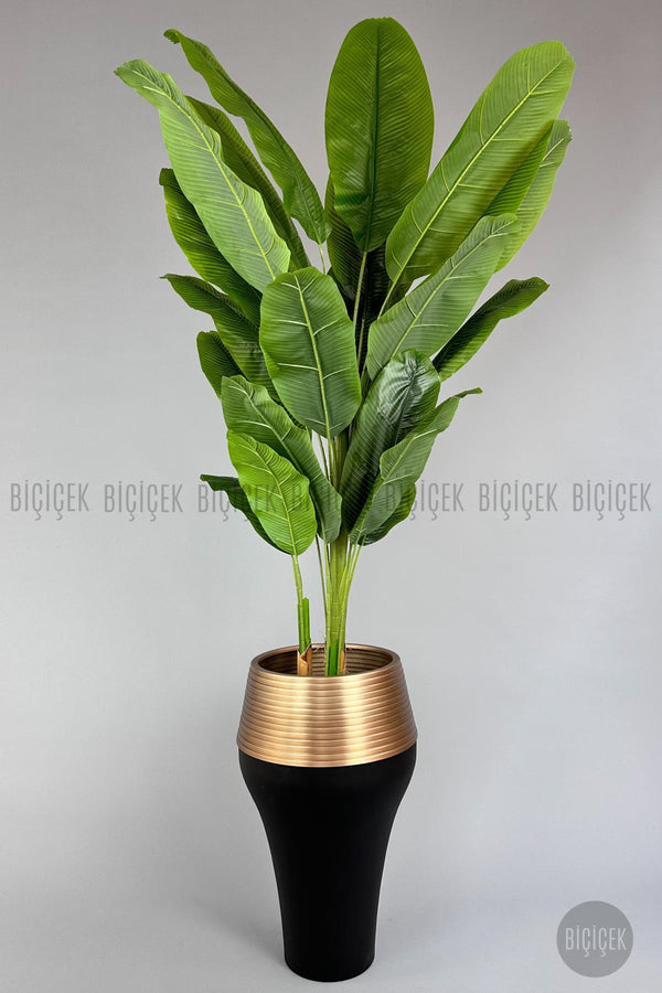 Yapay Starli̇ce 230 Cm Bambu Gövdeli̇ 22 Yapraklı Si̇yah Gold Cleopatra Saksıda