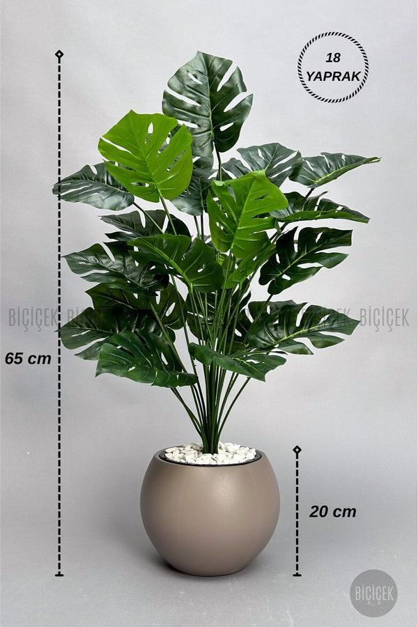 Yapay Monstera Deve Tabani Bi̇tki̇si̇ 65 Cm Mocha Küre Saksıda