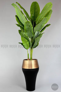 Yapay Starli̇ce 230 Cm Bambu Gövdeli̇ 22 Yapraklı Si̇yah Gold Cleopatra Saksıda