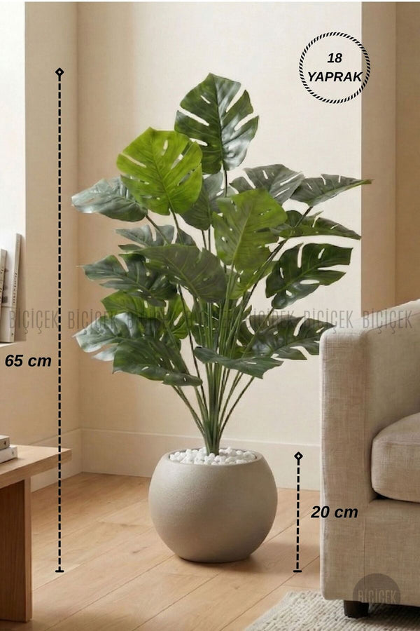 Yapay Monstera Deve Tabani Bi̇tki̇si̇ 65 Cm Mocha Küre Saksıda