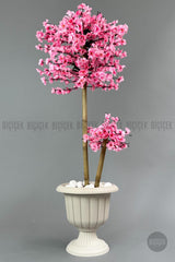 Yapay Pembe Sakura Ağacı 125 Bahar Dalı Krem Nergis Saksıda