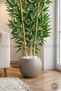 125cm Yapay Bambu Ağaci Mocha Küre Saksıda