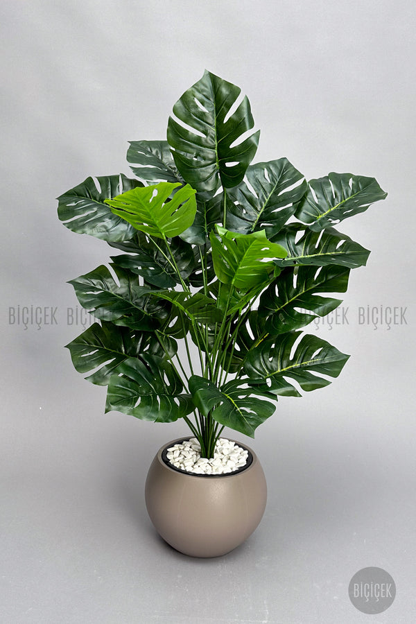 Yapay Monstera Deve Tabani Bi̇tki̇si̇ 65 Cm Mocha Küre Saksıda