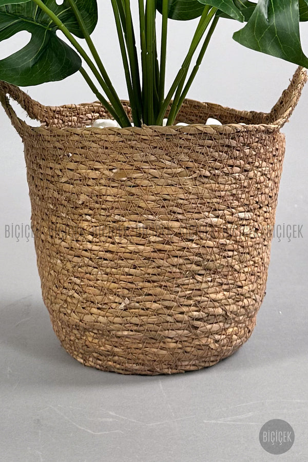 Yapay Monstera Deve Tabani 65 Cm Kulplu Hasir Saksıda