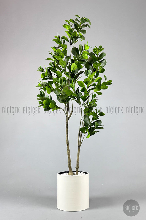 Yapay Manolya Ağacı 150 Cm Krem Metal Saksıda