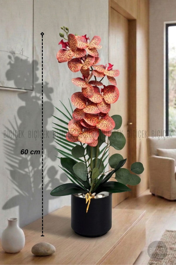 Yapay Phalaenopsis Turuncu Benekli Orkide 60 Cm