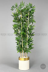Yapay Bambu Ağacı 140cm Krem Gold Metal Saksıda