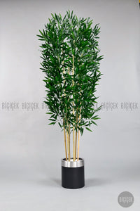 Yapay Bambu Ağacı 170cm Siyah Silver Metal Saksıda