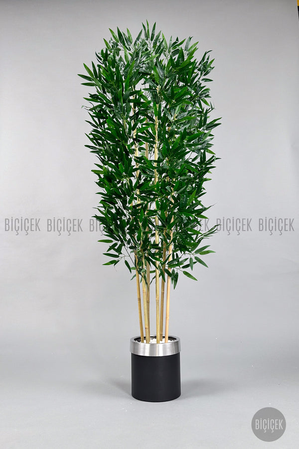 Yapay Bambu Ağacı 170cm Siyah Silver Metal Saksıda