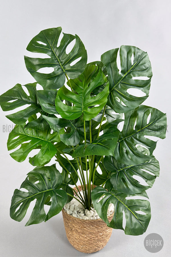 Yapay Monstera Deve Tabani 65 Cm Kulplu Hasir Saksıda