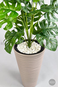 Yapay Monstera Deve Tabani Bi̇tki̇si̇ 130 Cm Mocha Kumsal Saksıda