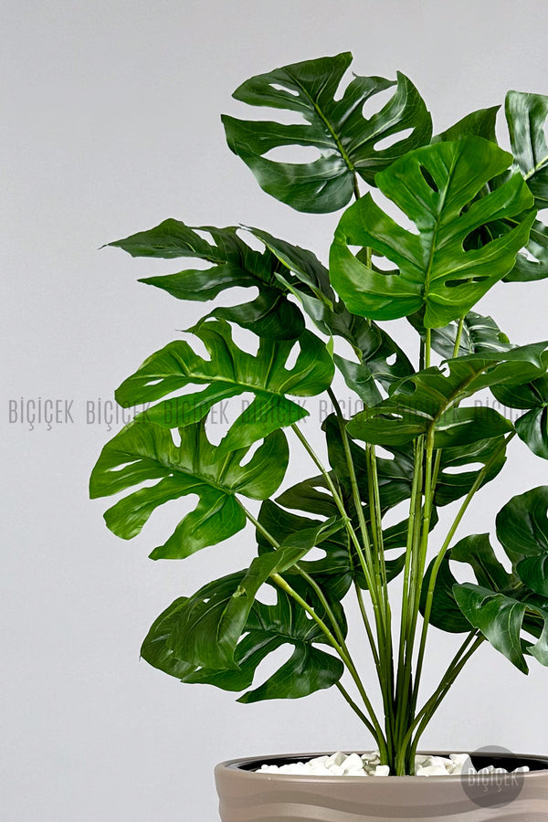 Yapay Monstera Deve Tabani Bi̇tki̇si̇ 130 Cm Mocha Kumsal Saksıda