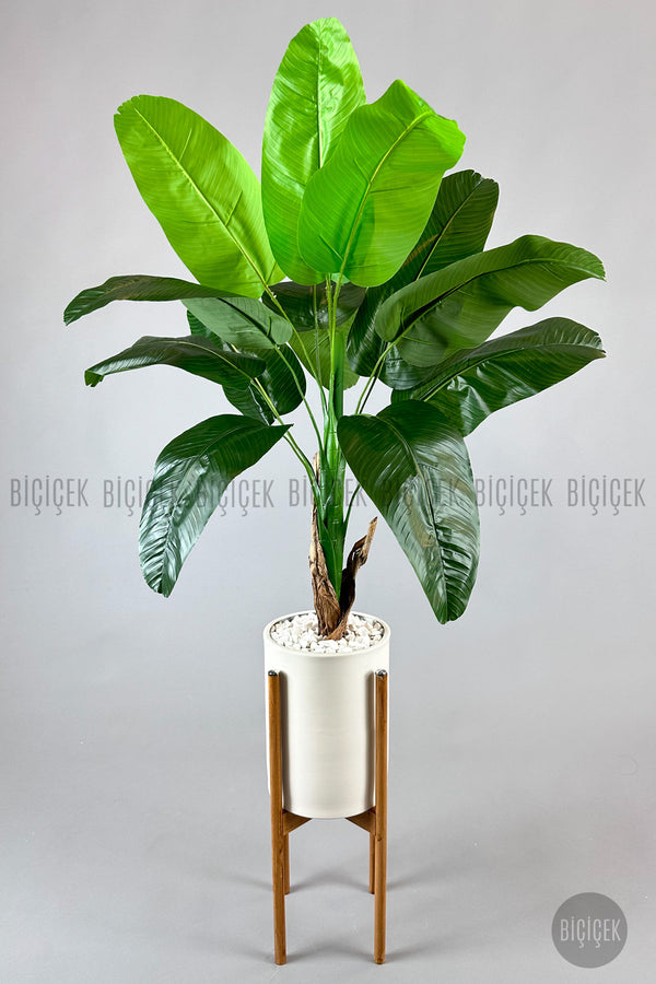Yapay Muz Ağaci 125 Cm Ayakli Krem Metal Saksıda