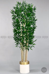 Yapay Bambu Ağacı 170cm Krem Gold Metal Saksıda