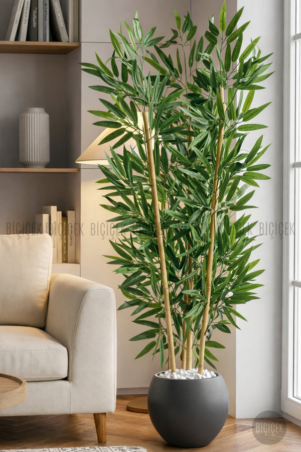 125cm Yapay Bambu Ağaci Küre Saksıda