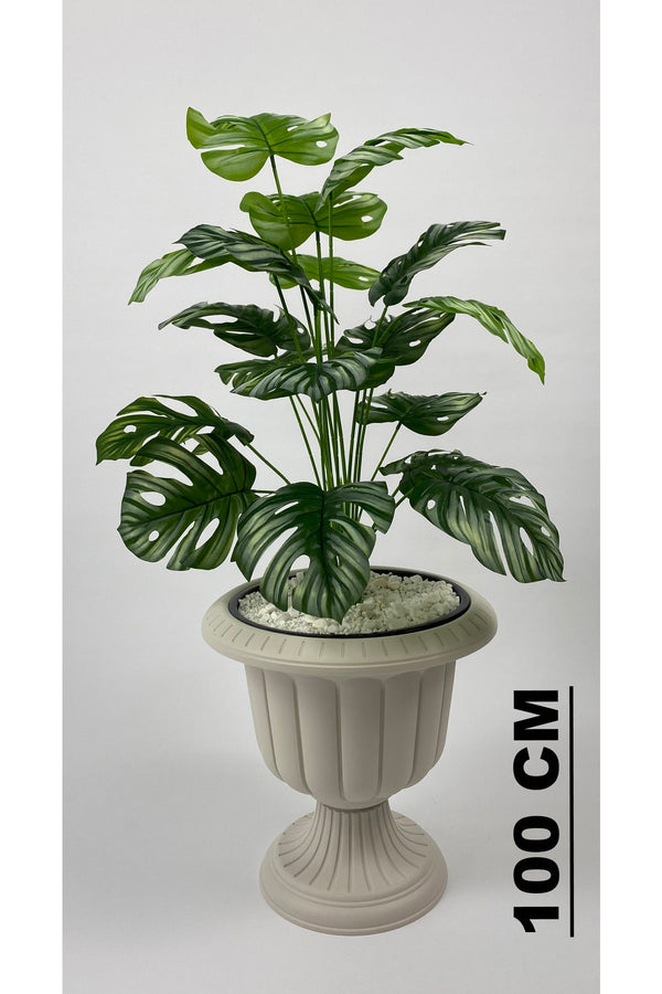 Yapay Monstera Deve Tabani 70 Cm Nergis Saksıda - Krem