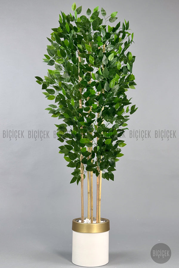 Yapay Benjamin Ağacı 170cm Krem Gold Metal Saksıda