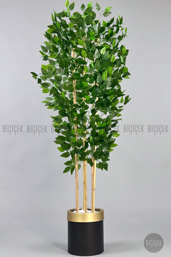 Yapay Benjamin Ağacı 170cm Siyah Gold Metal Saksıda