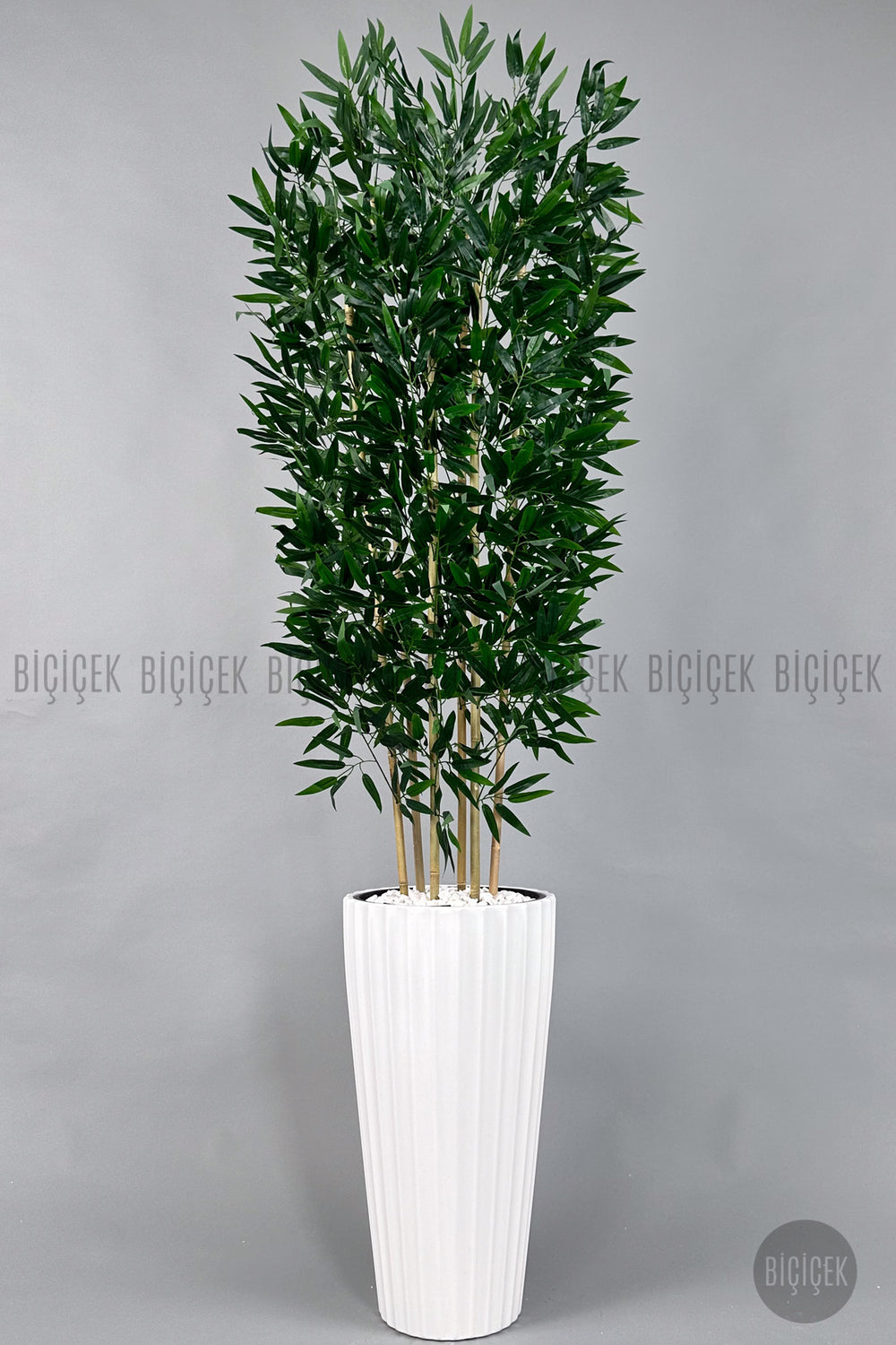 Yapay Bambu Ağacı 6 Dallı Yoğun Yapraklı 220 Cm Beyaz Lilyum Saksıda