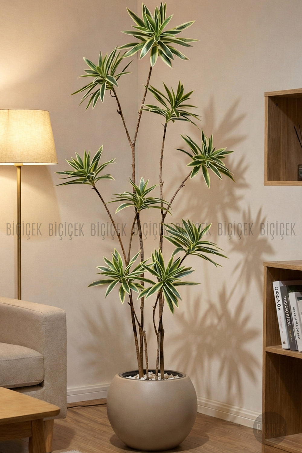 Yapay Dragon Bi̇tki̇si̇ 160 Cm Antresi̇t Mocha Saksıda Alaca Yaprak