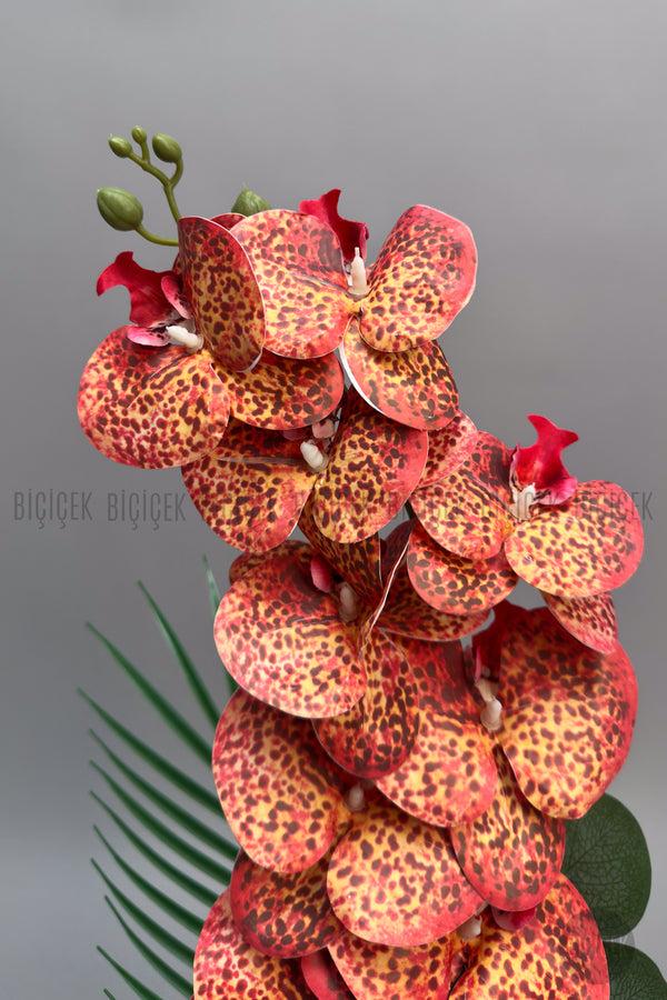 Yapay Phalaenopsis Turuncu Benekli Orkide 60 Cm