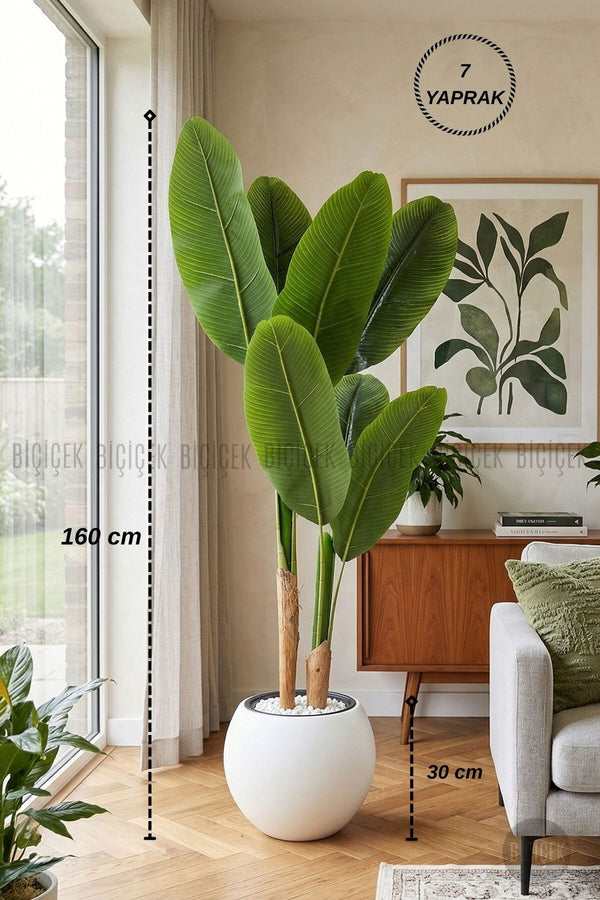 Yapay Starlice 160 Cm 7 Yapraklı Küre Saksıda - Beyaz