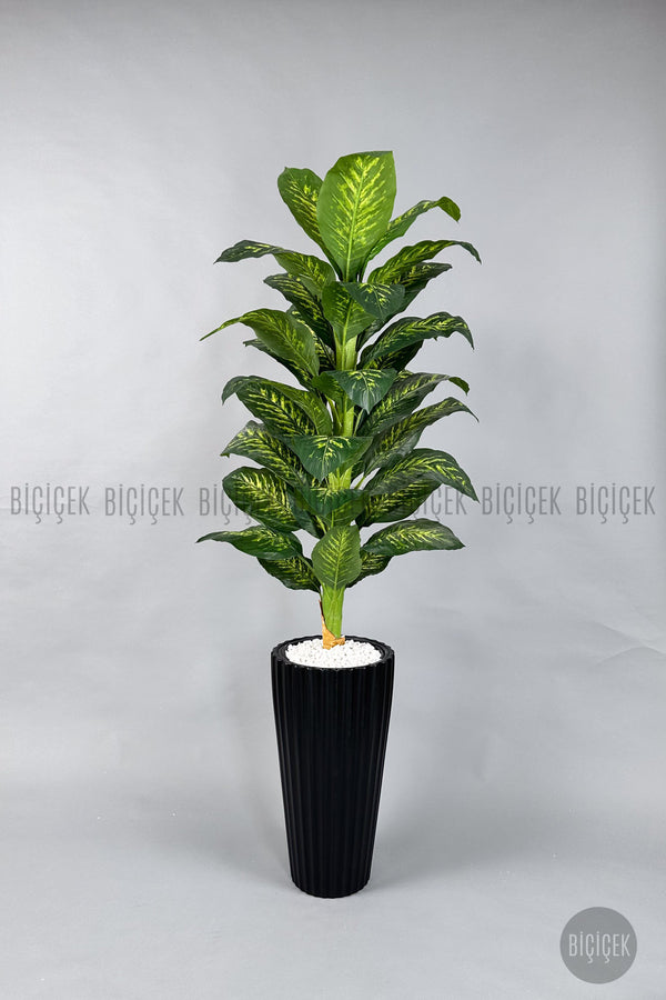Yapay Di̇fenbahya Ağacı 220 Cm Si̇yah Li̇lyum Saksıda
