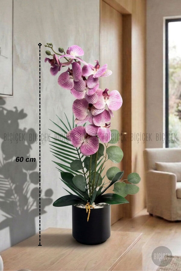 Yapay Phalaenopsis Mor Beyaz Orkide 60 Cm