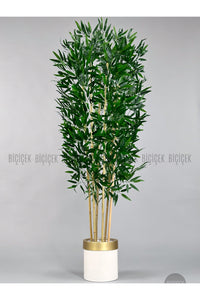 Yapay Bambu Ağacı 170cm Krem Gold Metal Saksıda