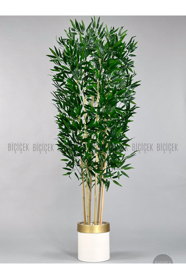 Yapay Bambu Ağacı 170cm Krem Gold Metal Saksıda