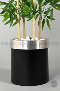 Yapay Bambu Ağacı 140cm Siyah Gümüş Metal Saksıda